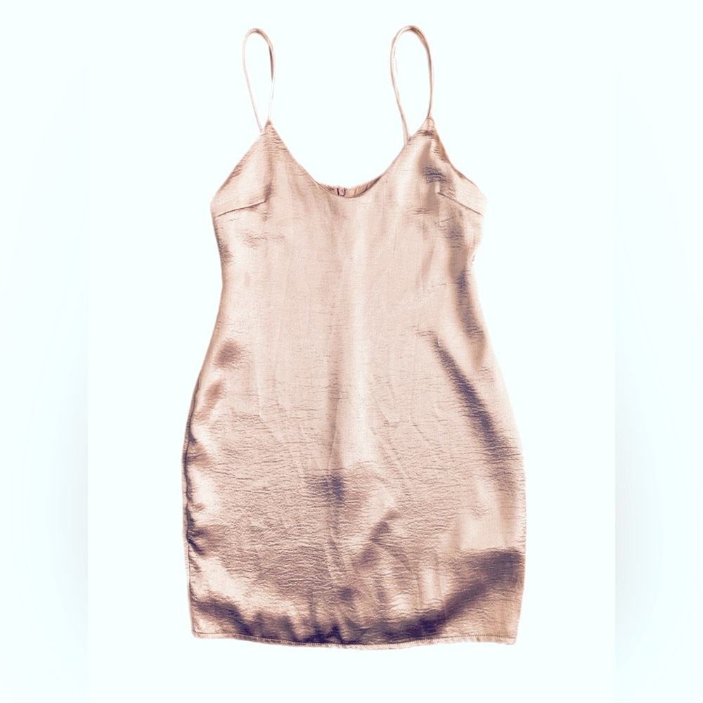 Iridescent Rose Gold lined mini dress XS